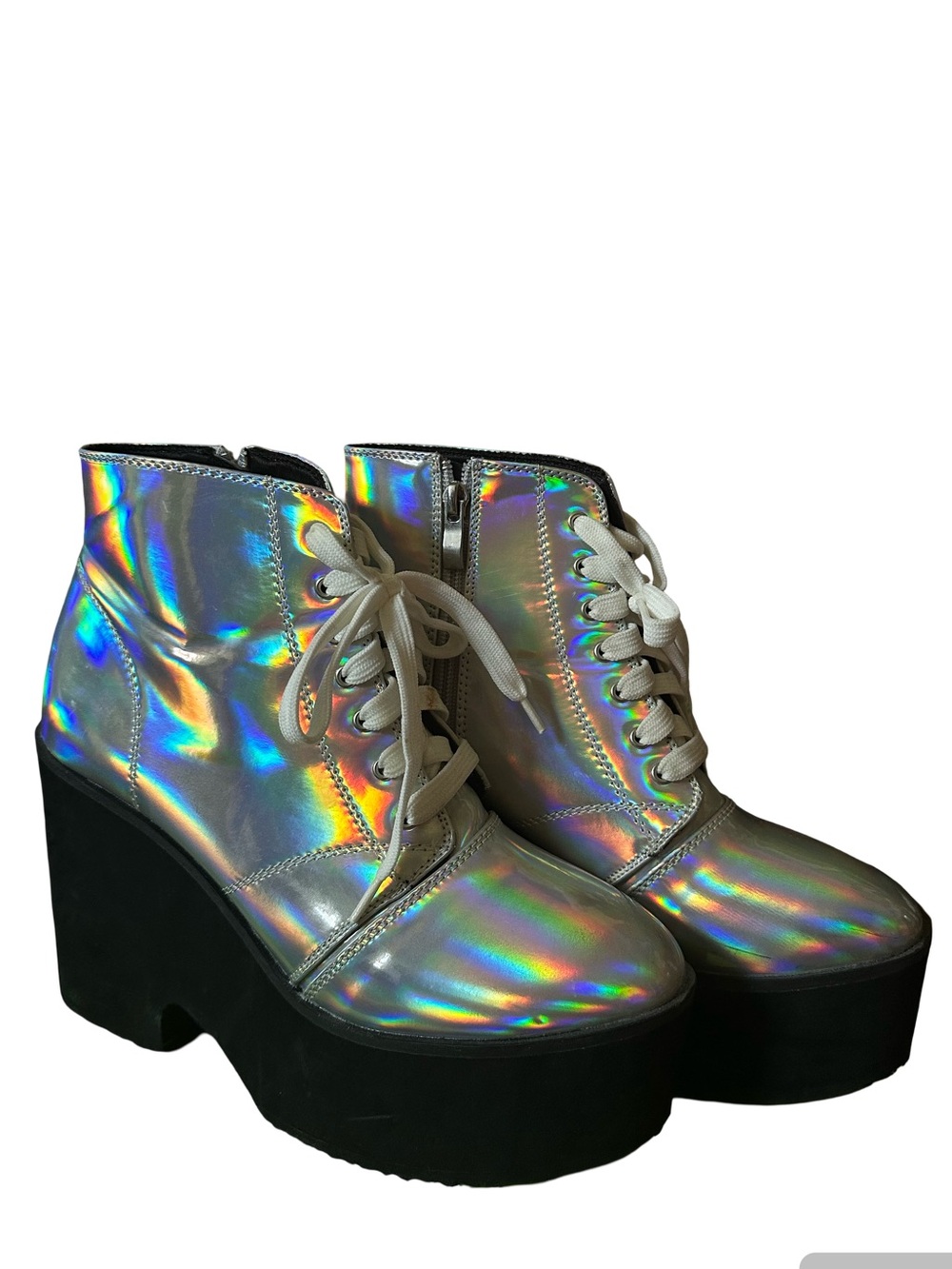 Hot Topic Holographic Iridescent Platform Ankle Boots - Silver with Black Sole